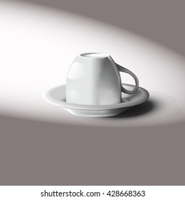 Cup of coffee . inverted  cup and saucer for coffee. Upside-down cup over saucer isolated on white background. vector for advertising, restaurant, bar, cafe