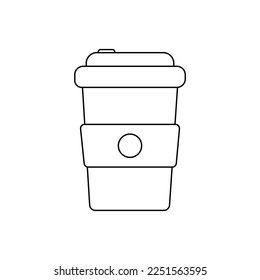 Cup of a coffee isolated on a background. Plastic coffee cup with hot coffee in a line style. Vector illustration