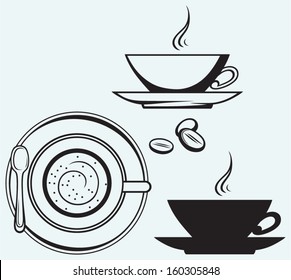 Cup of coffee isolated on blue background