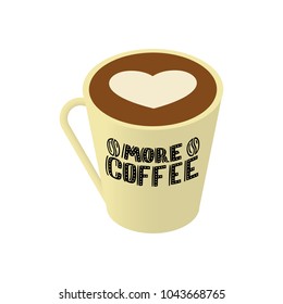 Cup of coffee in isometric icon with letting  isolated on a white background