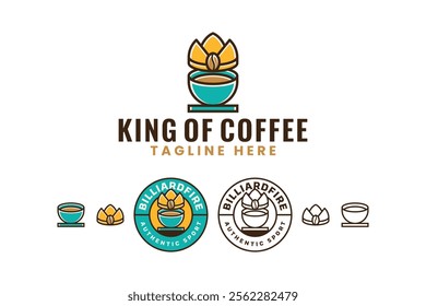 cup of coffee with king crown and coffee bean modern logo design. mug of coffee with bean coffee, coronal, diadem logo design set for restaurant, cafe, eatery business company 