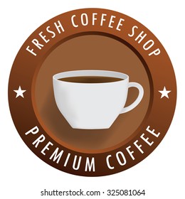 Cup of coffee label, premium quality, vector illustration