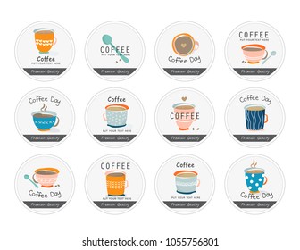 Cup of coffee label set of modern vector illustration design.