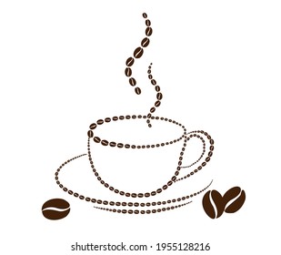 A cup of coffee laid out from coffee beans. Vector illustration