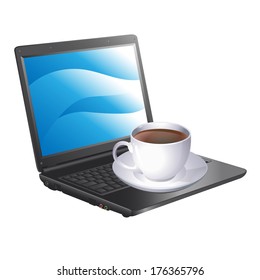 cup of coffee and a laptop. Vector illustration