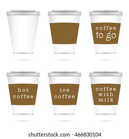 cup of coffee in large glasses icon set illustration in colorful