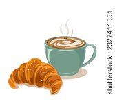 A cup of coffee latte and croissant vector isolated