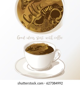 Cup of coffee latte isolated on white background vector sketch isolate illustration