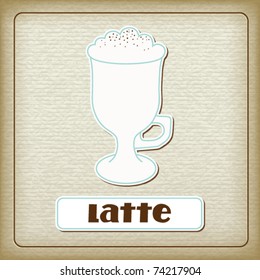 A cup coffee latte on the old cardboard texture. Vintage collection. The other images of coffee drinks (ristretto, americano, espresso, cappuccino, etc.) from this collection in my portfolio. Eps10