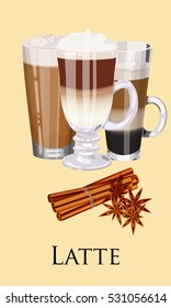 Cup of coffee. Latte. Vector illustration. Coffee Shop Design