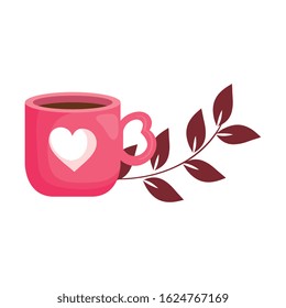 cup coffee with leafs nature isolated icon vector illustration design