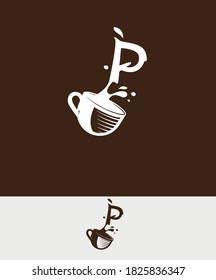 a cup of coffee with the letter P spilled