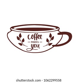 cup of coffee with lettering