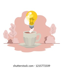 cup of coffee with light bulb isolated icon