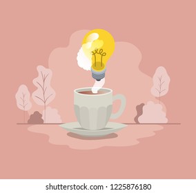 cup of coffee with light bulb isolated icon