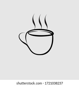 cup of coffee line art vector isolated on grey background