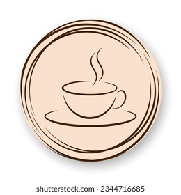 Cup of coffee line icon. Brown doodle element on beige background. Best for web, print, logo creating and branding design.