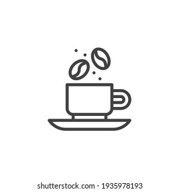 Cup of coffee line icon. linear style sign for mobile concept and web design. Coffee cup with coffee bean outline vector icon. Symbol, logo illustration. Vector graphics