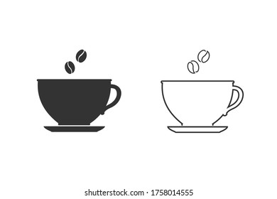 Cup of coffee. Coffee cup line icon set. Coffee icon isolated on white background