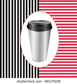 cup for coffee lines background red lines black lines plaslic vector illustration
