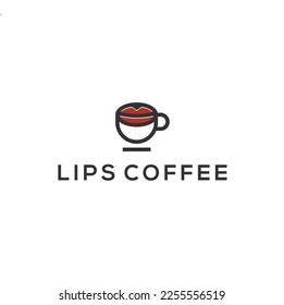 cup coffee with lips kiss smile logo design vector illustration	