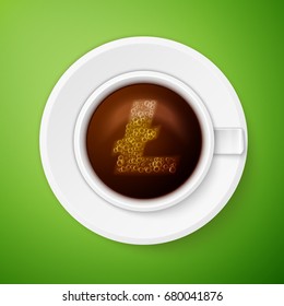 Cup of coffee with litecoin symbol