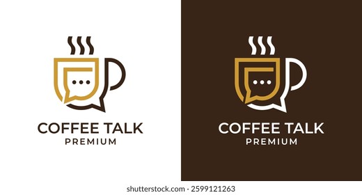 Cup Coffee Logo with Chat Talk Icon Design Illustration. Coffee Chat Talk Bubble Cup Cafe Logo Vector Icon Illustration. Drink Coffee Talk Chat Logo.
