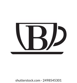 cup coffee logo with letter B. Tea, Coffee, graphic silhouette illustration icon black and white, coffee cup, coffee machine, grinder, iced