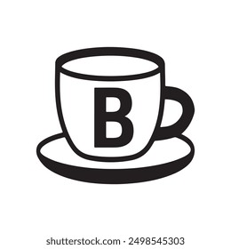 cup coffee logo with letter B. Tea, Coffee, graphic silhouette illustration icon black and white, coffee cup, coffee machine, grinder, iced