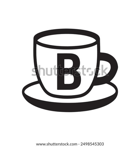 cup coffee logo with letter B. Tea, Coffee, graphic silhouette illustration icon black and white, coffee cup, coffee machine, grinder, iced