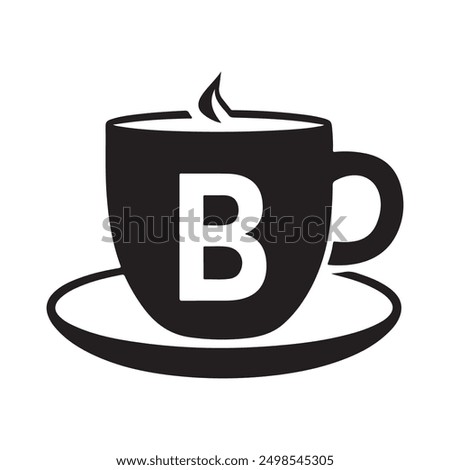 cup coffee logo with letter B. Tea, Coffee, graphic silhouette illustration icon black and white, coffee cup, coffee machine, grinder, iced