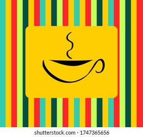 Cup coffee logo on the stripes background. Vector illustration 