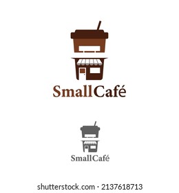 Cup of coffee logo template, the logo build with combining cup and small cafe shop as a symbol