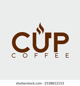 "Cup Coffee" logo text design with cup symbol illustration on letter U