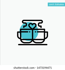Cup, Coffee, Love, Heart, Valentine turquoise highlight circle point Vector icon