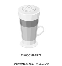 Cup of coffee macchiato with foam. Different types of coffee single icon in monochrome style vector symbol stock illustration web.