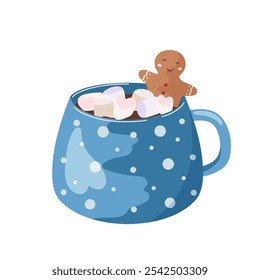 Cup of coffee with marshmallow Christmas beverage. Vector illustration Hot drink, cocoa, coffee, tea