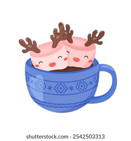 Xícara de café com bebida de Natal marshmallow. Ilustração vetorial Bebida quente, cacau, café, chá