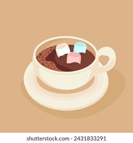 Cup of coffee with marshmallow. Drawing, art, illustration of a cup of coffee. Vector EPS10