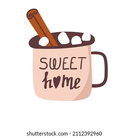 Cup of coffee with marshmallows. Vector illustration in a flat style.