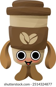 cup of coffee mascot with cheerful and adorable expression