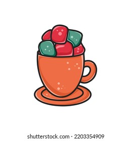 Cup of coffee with melting marshmallows clipart. Mug with drink and treat isolated vector cartoon illustration