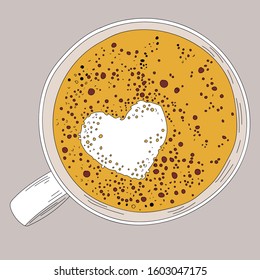Cup of coffee with milk foam in the form of a heart