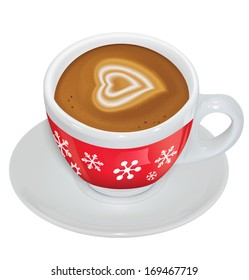 Cup of coffee with milk on a saucer. Vector illustration 