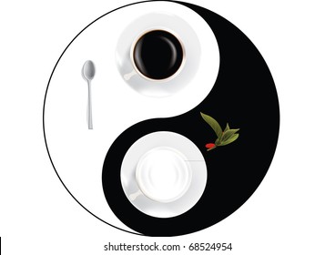 Cup of coffee and cup of milk. VECTOR