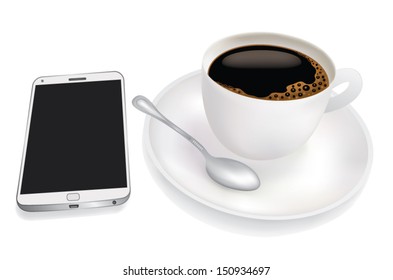 Cup of coffee and mobile phone