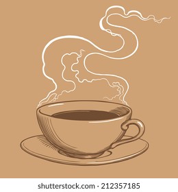 cup of coffee. Monochrome Engraving. Vector illustration 8 eps 