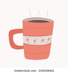 Cup with coffee. Mug with cocoa. Warm drink in a glass. Hand draw style