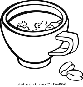 cup, coffee mug line isolated on white background. manual. vector