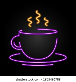 Cup of coffee neon sign, modern glowing banner design, colorful trend of modern design on black background. Vector illustration.